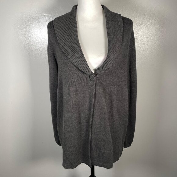 JM Collection Charcoal Gray Shawl Neck 1 Button Lock Long Sleeve Cardigan L - Picture 2 of 12